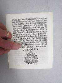 Kongl. Majestets Nådige PLACAT, angående Betalning til Creditorerne... Ystad / Lund, 1716 -asetus, painettu Lundissa