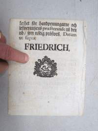 Kongl. Majestets...Förklaring Angående  Resolutionen På Krigs-Befälets af de indelte Regementerne... -asetus, Tukholma 1735