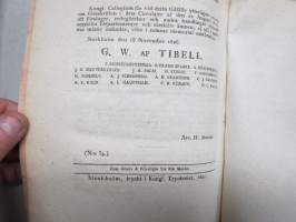 Kongl. Majestets... Circulaire angående tiden till förslagers och räkningars m.m. insändande till KOngliga Collegium -asetus / säädös, Stockholm, 1826