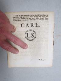 Kongl. Majestets... Förordning Rörande Indelte Infanterie Regementernes Beklädnads sätt -asetus / säädös, Stockholm, 1812