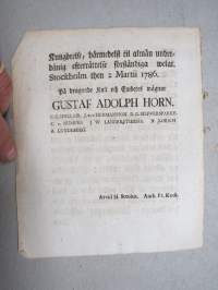 Kongl. Majestets... Kungörelse, Angående Approbations-Mönsringars uphörande hädanefter wid Cavalerie och Dragone Regementerne, Stockholm, 1786 -asetus / säädös
