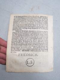 Kongl. Majestets... Confirmation och Stadfästelse Uppå Föreningen Angående Lif-Regimentets Besparings- och Förråds-Cassas inrättande... Stockholm, 1724 -asetus