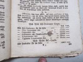 Kongl. Majestets... Förordning och Reglemente, Angående En Pensions Cassa för Arméen. Stockholm, 1757 -asetus / määräys