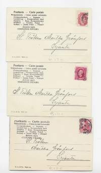 Kulkeneita romantiikka postikortteja 1903 yht 3 kpl erä