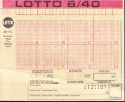 Tyhjä lottokuponki 6/40. 1974.