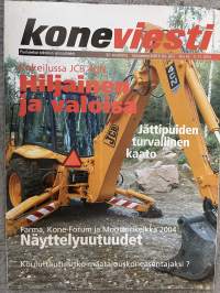 Koneviesti 2004 nr 16 - Kokeilussa JCB 4 CN Hiljainen ja valoisa, Jättipuiden turvallinen kaato, Farma, Kone-Forum ja Moottorikelkka 2004 Näyttelyuutuudet, ym.