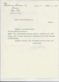 Haukivuoren Puutavara Oy Haukivuori 1943  -  firmalomake