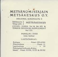 Metsänomistajain Metsäkeskus Kotka 1937  -  firmalomake