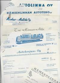 Autoliikkeiden firmalomakkeita Hämeenlinna n 1960 -  firmalomake n 450 g erä