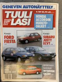Tuulilasi 1989 nr 4 - Koeajo: Ford Fiesta &amp; Subaru Justy Ecvt, Uusi Mazda, 30000 km:n kestotesti: Mitsubishi Galant, ym.
