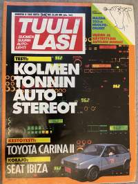 Tuulilasi 1985 nr 6 - Testi: Kolmen tonnin auto-stereot, kestotesti: Toyota Carina II, Koeajo: Seat Ibiza, Autopörssissä: Mazda 323:n huolto-ohjeet, ym.