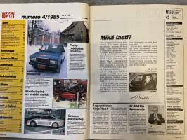 Tuulilasi 1985 nr 4 - F1-Tallit ja kuskit, Tuulilasin mp-koulu, Lada 1600 SL, Sporttivertailu: Opel kadett GSI, Peugeot 205 GTI, Ford Scorpio, ym.