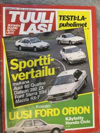 Tuulilasi 1983 nr 8 - Testi: LA-puhelimet, Sporttivertailu, mukana: Audi 80 Quattro, Datsun 280 ZX, Ford Sierra XR4 i &amp; Mazda RX-7, Uusi Ford Orion, ym.