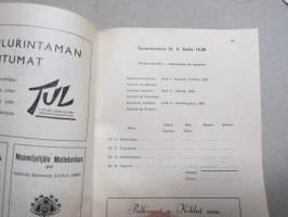 Maaottelu Suomi-Ranska Stadionilla 15-16.9.1951 -käsiohjelma