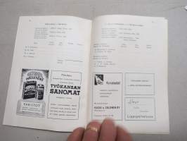 Maaottelu Suomi-Ranska Stadionilla 15-16.9.1951 -käsiohjelma