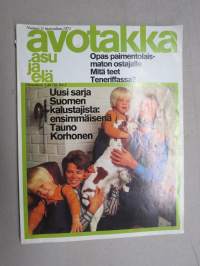 Avotakka 1972 nr 11, Paimentolaismatto - opas ostajalle, Teneriffa, Suomen kalustajia - Tauno Korhonen, Kaakelit, Nykyajan rakennus-kitschiä, ym.