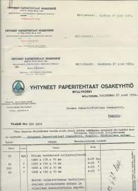 Yhtyneet Paperitehtaat Oy Myllykoski 1934  -  firmalomake 4 eril