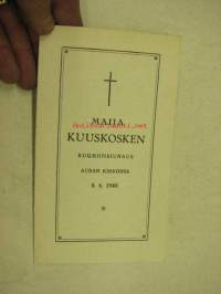 Maija Kuuskosken (Kuuskoski) Ruumiinsiunaus Auran kirkossa 4.4.1948 -ohjelma