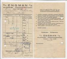 Engman Oy Kaljapanimo Turku lähetyslista 1950 - firmalomake