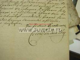 Kokous Turku, lääninkanslia 8.4.1799, kamarineuvos A. J. Winter ja lääninsihteeri Claes Johan Sacklén, kokous koskee rusthollari Jacob Holmgrenin peri