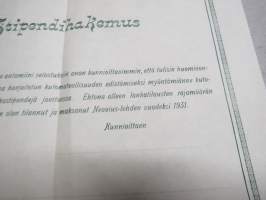 Stipendihakemus - Oy Neovius - kutamakone- ja opintomatkastipendit 1931 ...ehtona olleet lankatilausten rajamäärät olen saavuttanut ja tilannut Neovius-lehden...