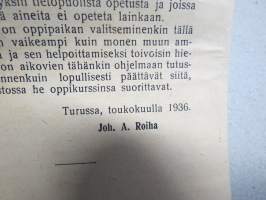 Turun Hieromaopiston opetusohjelma 1936