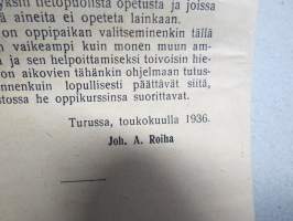 Turun Hieromaopiston opetusohjelma 1936