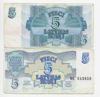 Latvia 5 Latvijas Rublis 1992 -  seteli