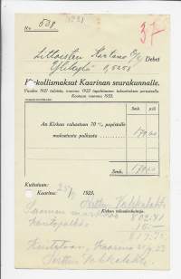 Kirkollismaksut Kaarinan seurakunnalle  firmalomake 1923
