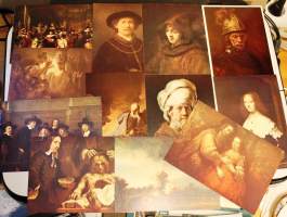 Rijksmuseum Amsterdam värikuvia 12 kpl  Rembrandtin kuuluisista maalauksista postikortteina kansiossa.