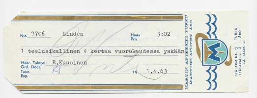 Martin Apteekki   , resepti  signatuuri   1963