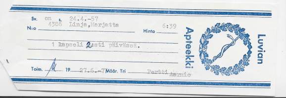 Luvian  Apteekki  , resepti  signatuuri  1977