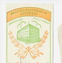 raatihuoneen Apteekki Hämeenlinna  resepti  signatuuri  1961