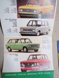 Fiat Automobili Voitures Motorcars PKW Coches -myyntiesite, koko Fiat-mallisto haitariesitteenä, monikielinen