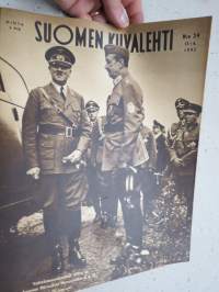 Suomen Kuvalehti 1942 nr 24, 13.6.1942, Kansi Mannerheim &amp; Hitler, 75-vuotispäivien raportointia - Hitler Suomessa, Suomalaisia SS-miehiä Mariupol -Donetskin laakio