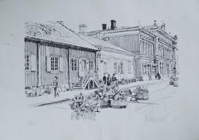 Tykkimiehet Turun linnan edustalla ja Apteekkimuseo, 2 signeerattua ja numeroitua grafiikan lehteä 40x30 cm
