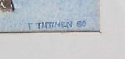 Tuula Tiitinen, &quot;Mökin lapset&quot; akvarelli sign 1980, kehystetty 37x37 cm
