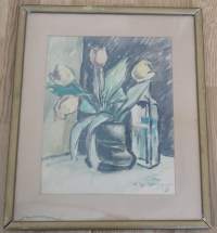 Lauri Ylönen,&quot;Kukka-asetelma&quot;akvarelli sign 1918 kehystetty 48x40 cm
