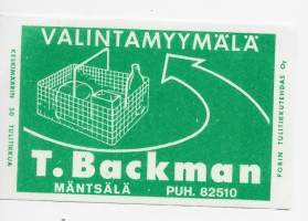 T Backman Mäntsälä -  tulitikkuetiketti