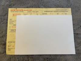 Toyota 1970 Corolla 1100 -säätöarvokortti / säätöarvot, monikielinen -technical specifications, multilingual