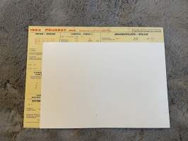 Peugeot 404 1963 -säätöarvokortti / säätöarvot, monikielinen -technical specifications, multilingual