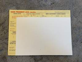 Peugeot 404 1968 -säätöarvokortti / säätöarvot, monikielinen -technical specifications, multilingual