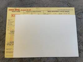 Opel Kadett 55 PS 1968 -säätöarvokortti / säätöarvot, monikielinen -technical specifications, multilingual