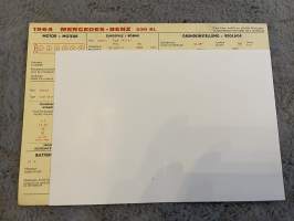 Mercedes-Benz 230 SL 1964 -säätöarvokortti / säätöarvot, monikielinen -technical specifications, multilingual