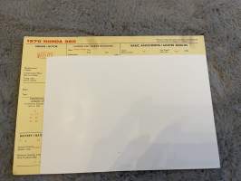 Honda 360 1970 - säätöarvokortti / säätöarvot, monikielinen -technical specifications, multilingual