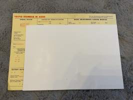 Honda N 400 1970 - säätöarvokortti / säätöarvot, monikielinen -technical specifications, multilingual