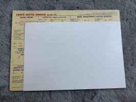 Auto Union Audi 75 1969 - säätöarvokortti / säätöarvot, monikielinen -technical specifications, multilingual