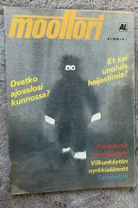 Moottori 1975 nr 8 - Ovatko ajovalosi kunnossa?, Et kai unohda heijastimia?, FrankFurtin autonäyttely, Vilkunkäytön nyrkkisäännöt, Tarviketori, ym.