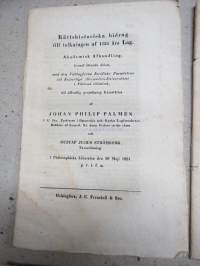 Rättshistoriska Bidrag till tolkningen af 1734 års Lag - Akademiska afhandlingar af Johan Philip Palmén -väitöskirjan osajulkaisuja 4 kpl