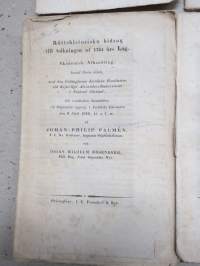 Rättshistoriska Bidrag till tolkningen af 1734 års Lag - Akademiska afhandlingar af Johan Philip Palmén -väitöskirjan osajulkaisuja 4 kpl